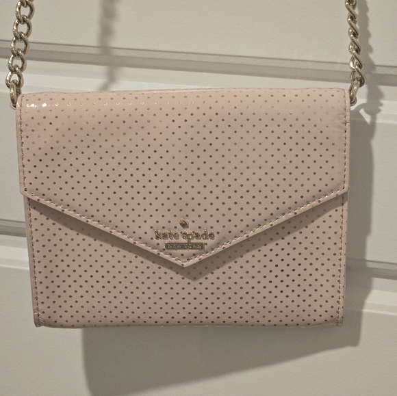 kate spade Handbags - Like New! Kate Spade Gold Polka Dotted Pink Patent Leather Purse